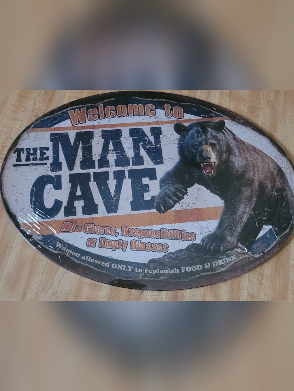 12" x 17" Welcome to the Man Cave Metal Wall Sign – Bear Design Rustic Decor